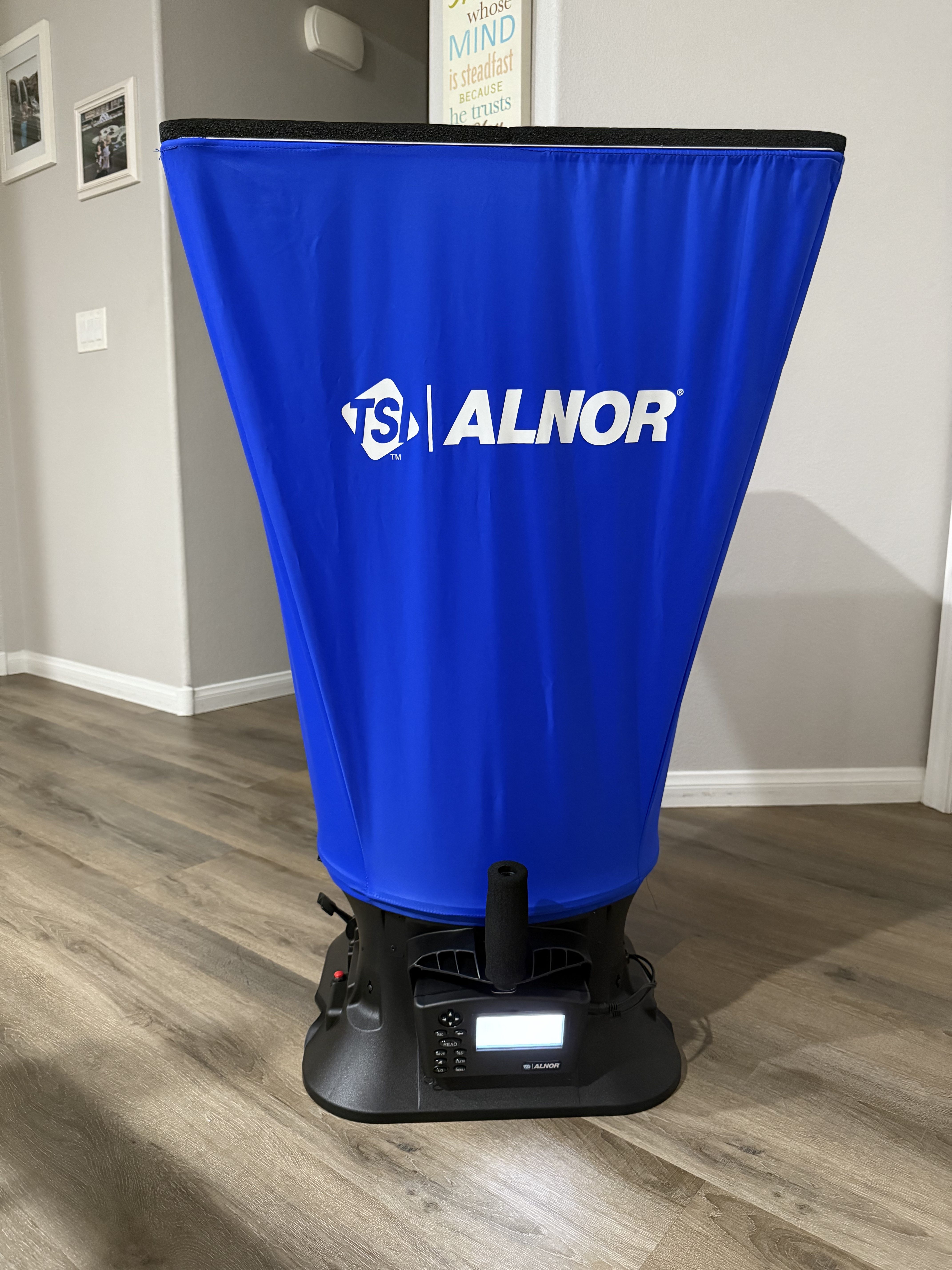 ALNOR flow hood calibrated measuring instrument used for commercial air balancing in Las Vegas, NV